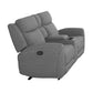 Cory Manual Recliner Loveseat, 78 Inch, Center Console, Gray Polyester By Casagear Home