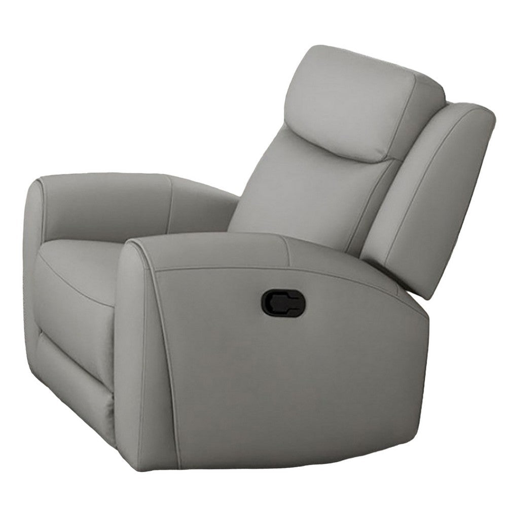 Cobe Manual Recliner Chair Solid Wood and Soft Top Grain Gray Leather By Casagear Home BM321101