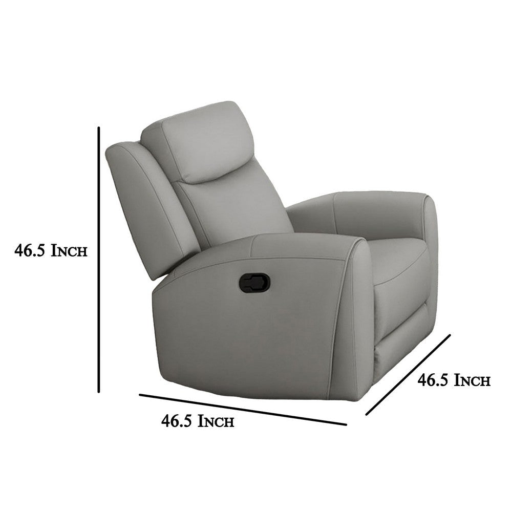 Cobe Manual Recliner Chair Solid Wood and Soft Top Grain Gray Leather By Casagear Home BM321101