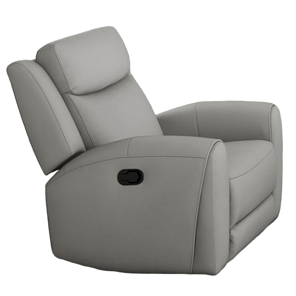 Cobe Manual Recliner Chair, Solid Wood and Soft Top Grain Gray Leather By Casagear Home