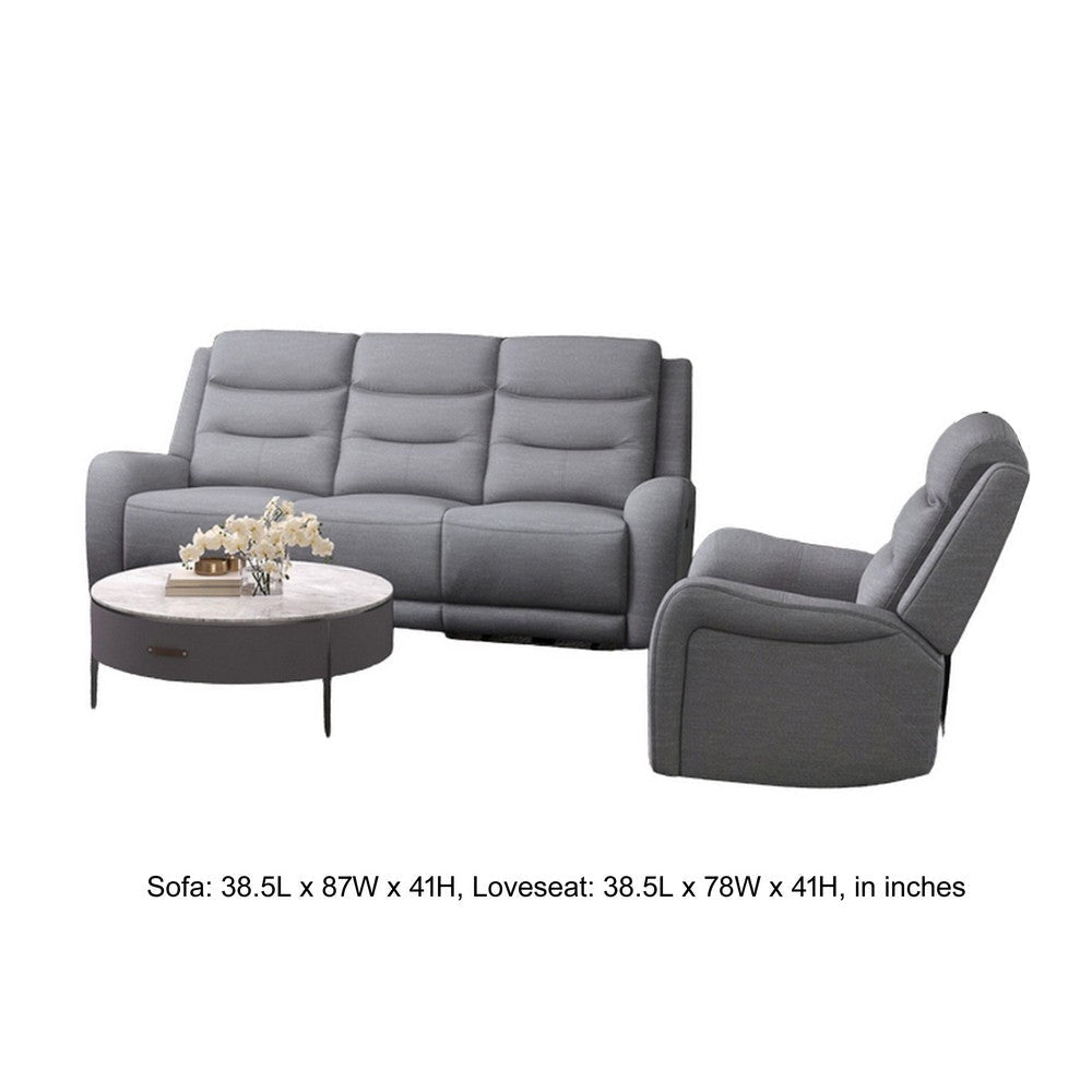 Clair 2 Piece Manual Reclining Sofa and Loveseat Solid Wood Gray Fabric By Casagear Home BM321107