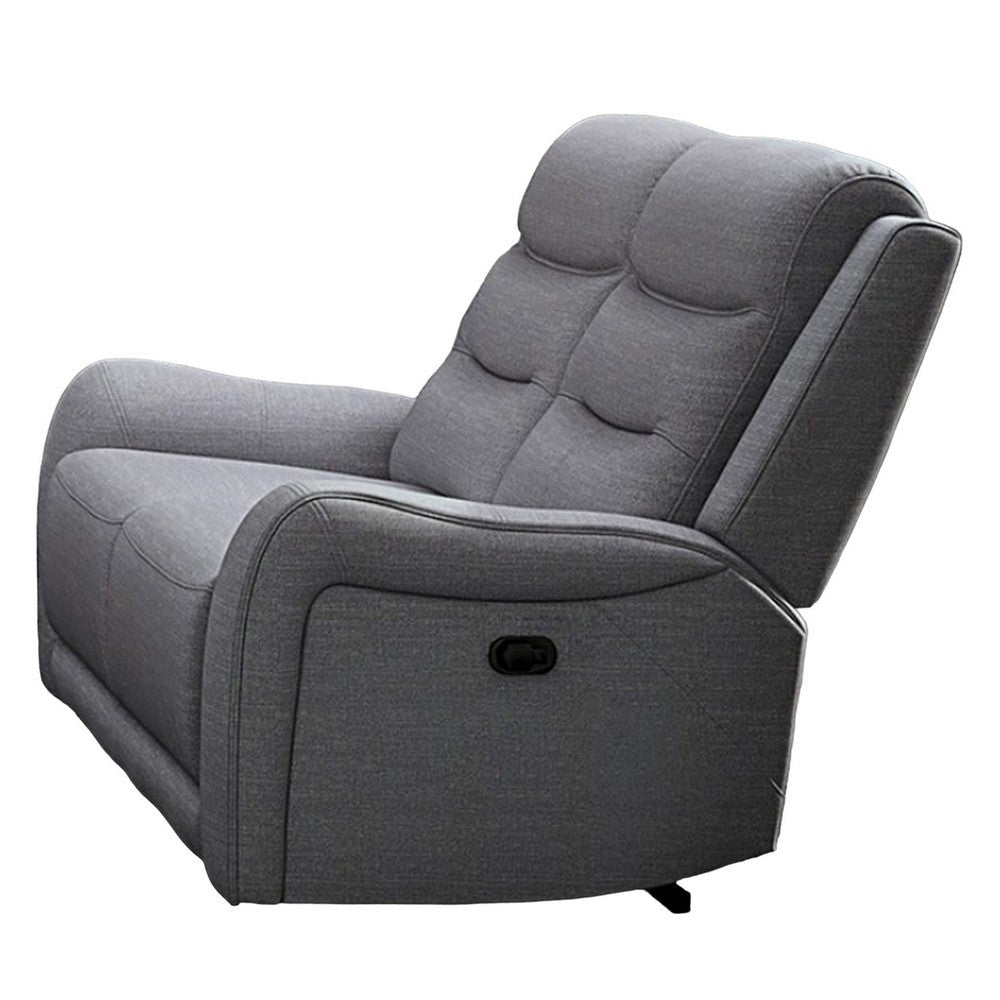 Clair Manual Recliner Loveseat Scrolled Arms 40 Inch Solid Wood Gray By Casagear Home BM321108