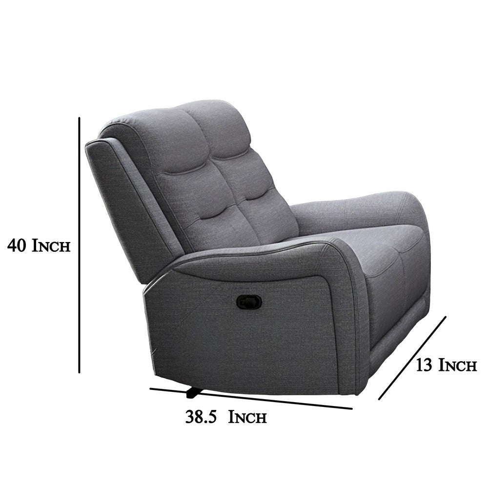 Clair Manual Recliner Loveseat Scrolled Arms 40 Inch Solid Wood Gray By Casagear Home BM321108