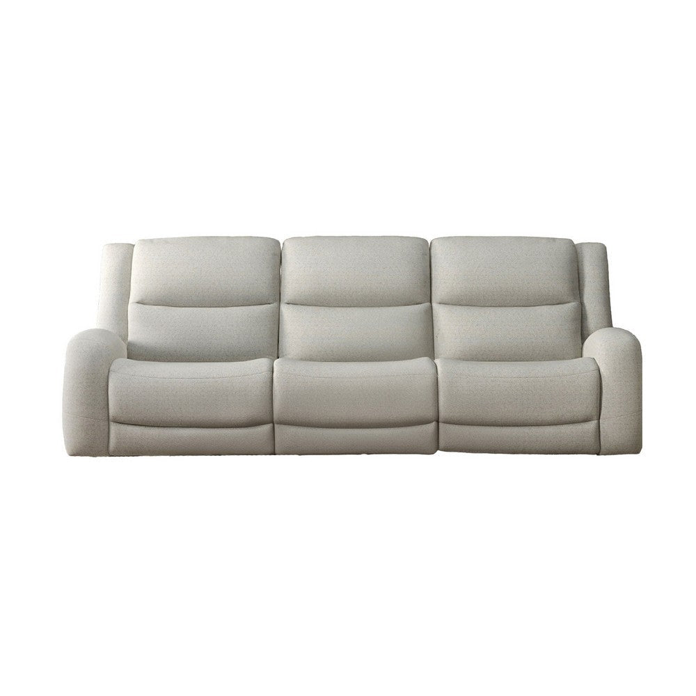 Gira Manual Recliner Sofa with Contour Armrest, Solid Wood, 88 Inch, Beige By Casagear Home