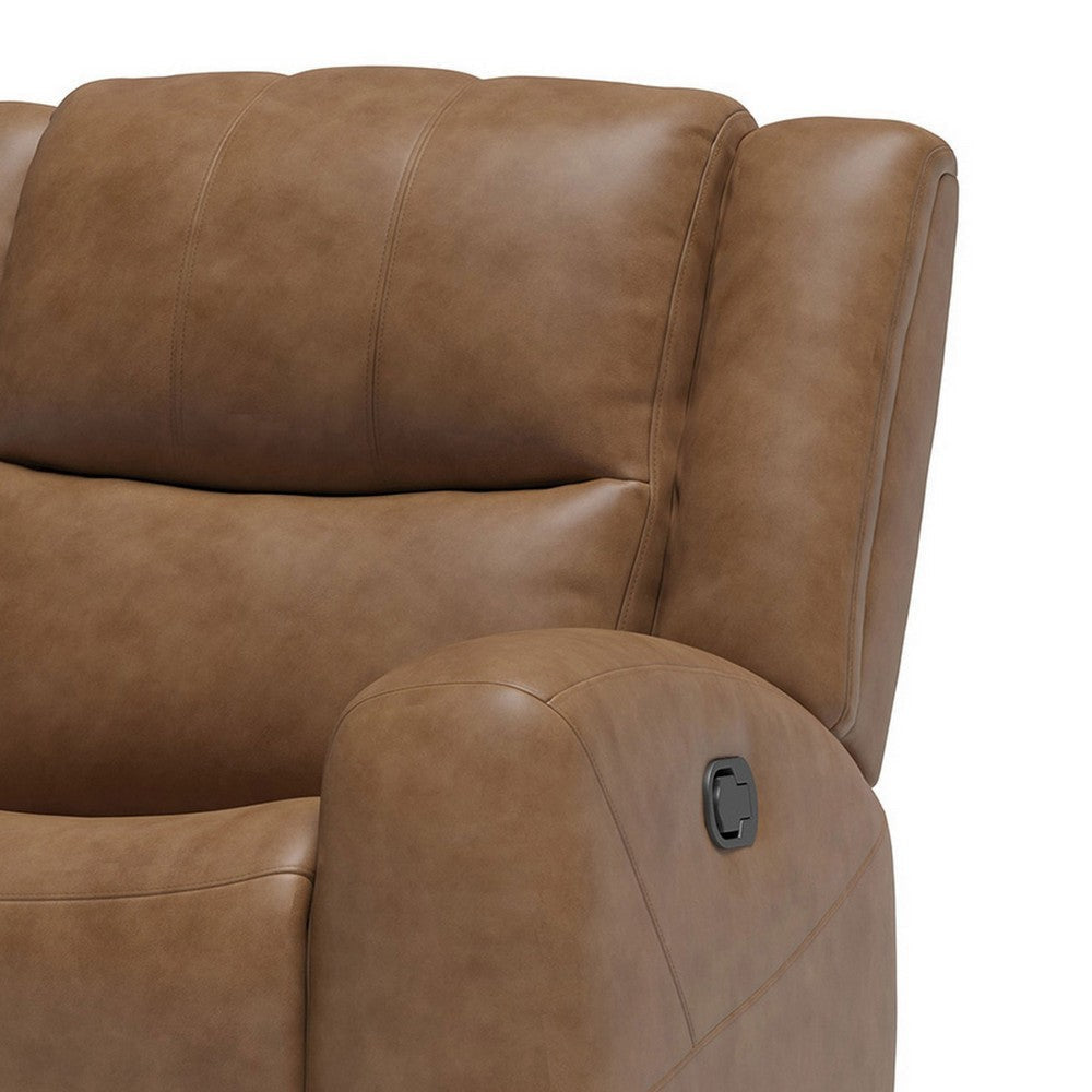 Leos Manual Recliner Chair Contour Armrest Wood Frame Brown Leather By Casagear Home BM321114