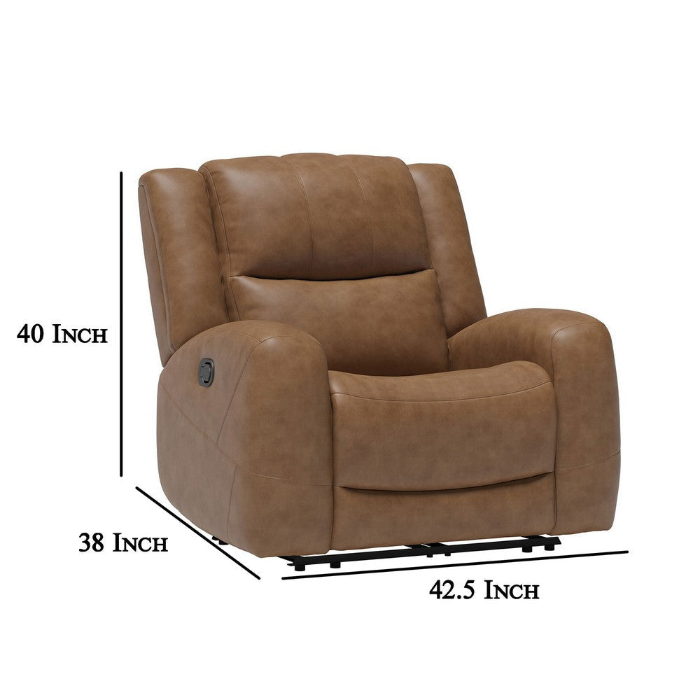 Leos Manual Recliner Chair Contour Armrest Wood Frame Brown Leather By Casagear Home BM321114