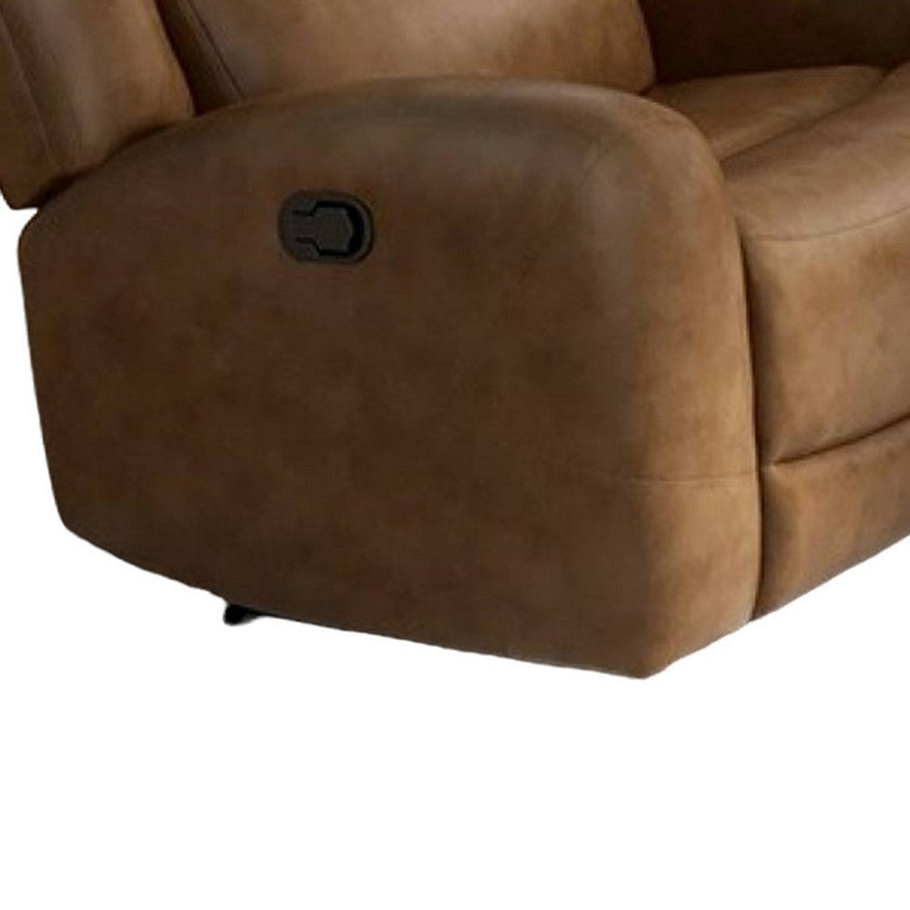 Leos Loveseat Manual Reclining Center Console 79 Inch Brown Leather By Casagear Home BM321115