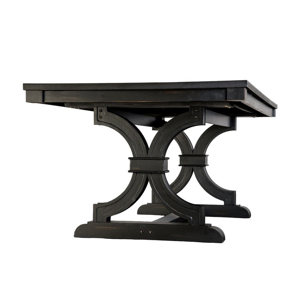 Luke Dining Table 79 Inch Rectangular Top Trestle Base Black Wood By Casagear Home BM321118