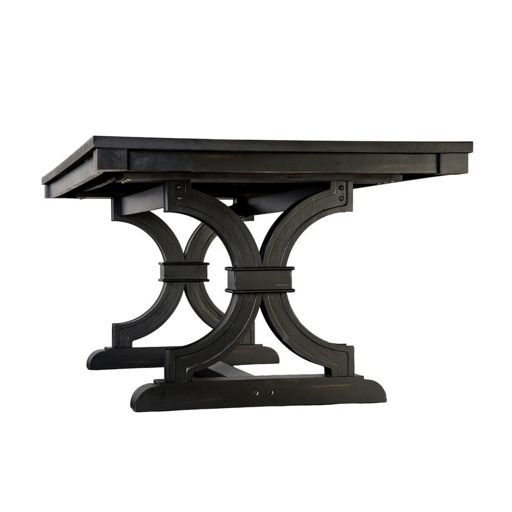 Luke Dining Table, 79 Inch Rectangular Top, Trestle Base, Black Wood By Casagear Home