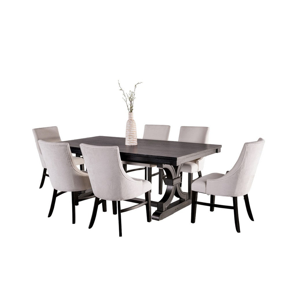 Luke 7pc Dining Table Set with 6 Wingback Chairs, Rectangular, Black, Beige By Casagear Home