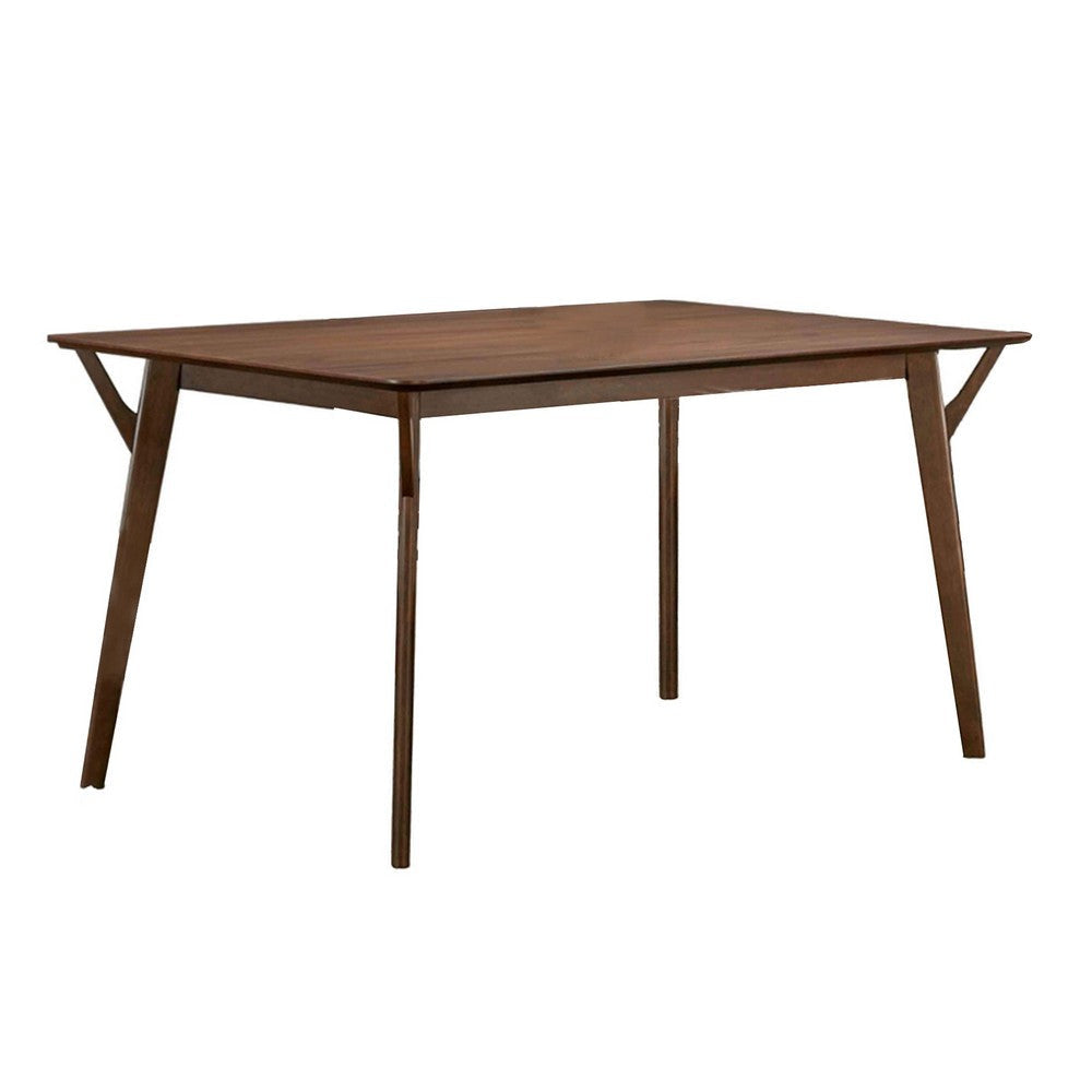 Skie Dining Table 59 Inch Rectangular Top Angled Legs Brown Solid Wood By Casagear Home BM321124