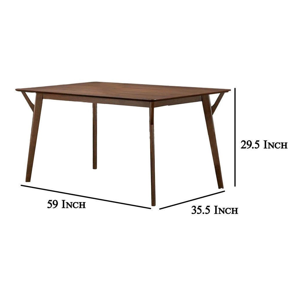 Skie Dining Table 59 Inch Rectangular Top Angled Legs Brown Solid Wood By Casagear Home BM321124