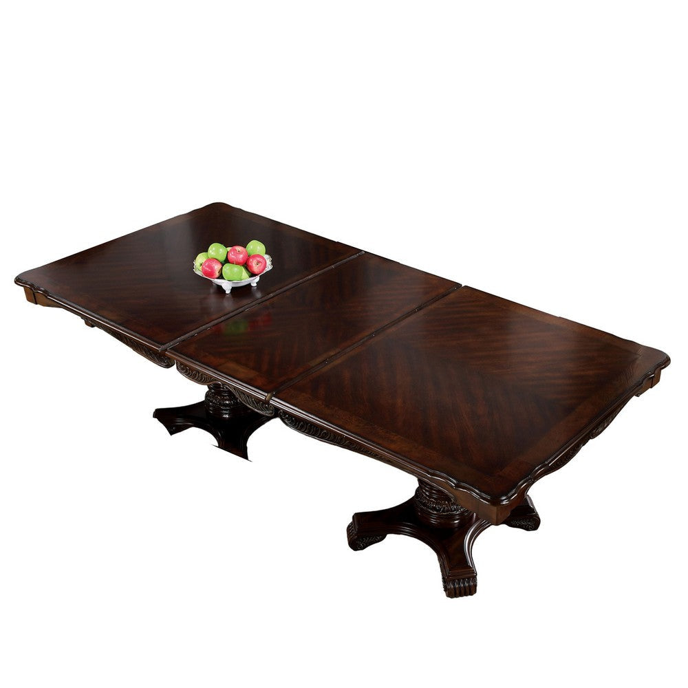 Zenie Dining Table Extension Leaf 77-95 Inch Cherry Brown Solid Wood By Casagear Home BM321132