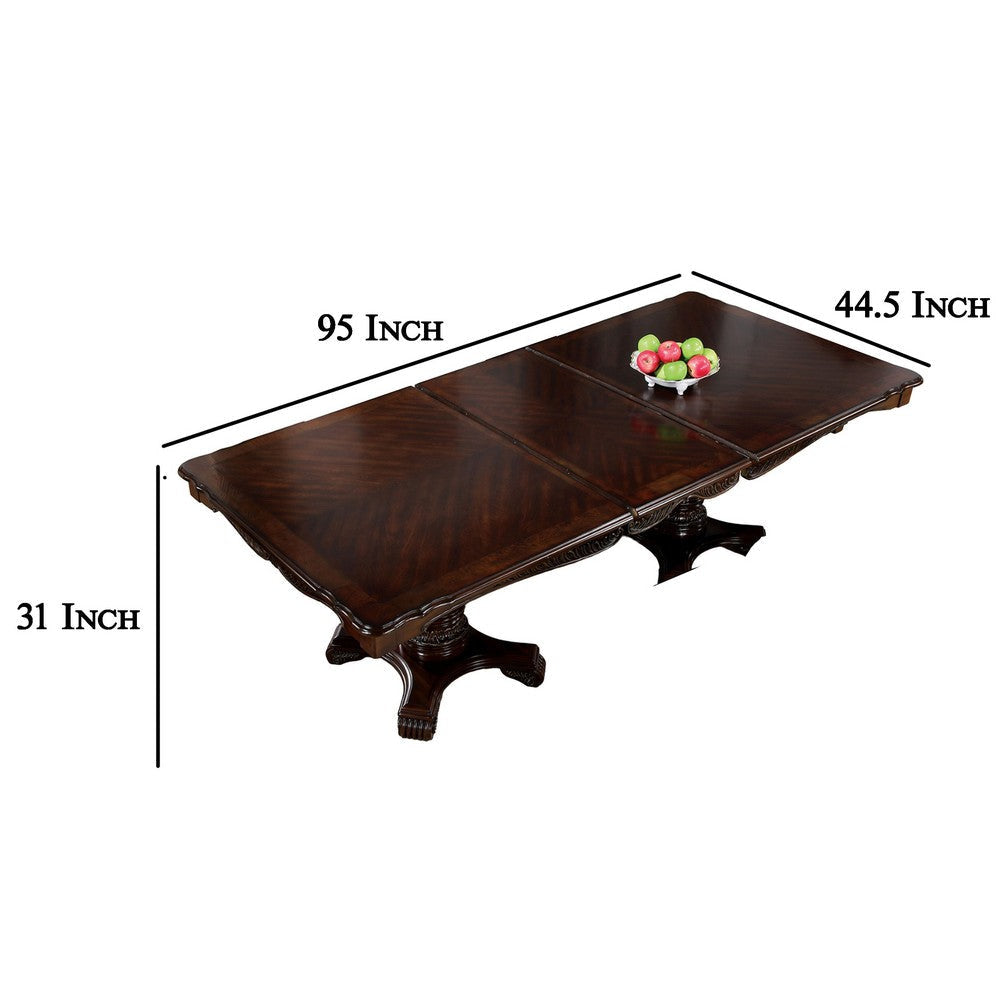 Zenie Dining Table Extension Leaf 77-95 Inch Cherry Brown Solid Wood By Casagear Home BM321132