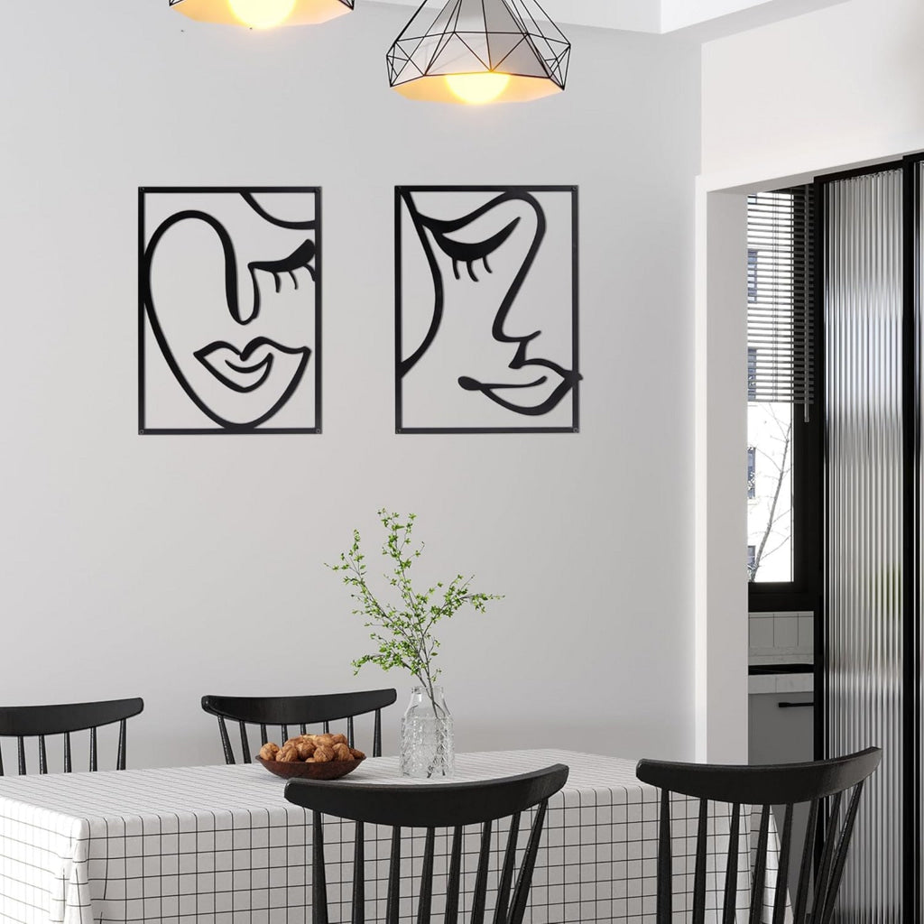 Cinq 3 Piece Set Wall Decor Face Line Drawing Abstract Design Black Rectangular Metal Frame by Casagear home BM321138