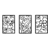 Cinq 3 Piece Set Wall Decor Floral Hollow Out Abstract Design Black Rectangular Metal Frame by Casagear home BM321140