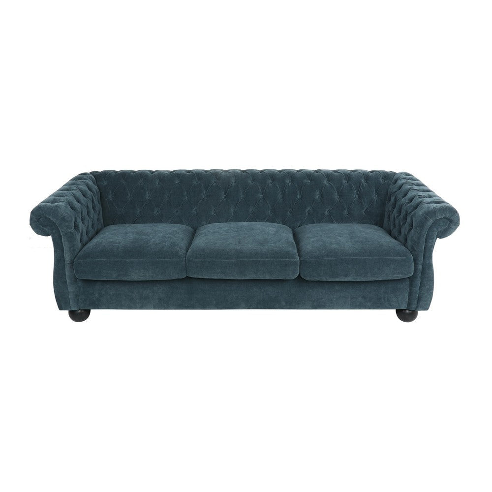 Avery Sofa 83 Inch Classic Chesterfield Tufted Blue Polyester Upholstery By Casagear Home BM321141