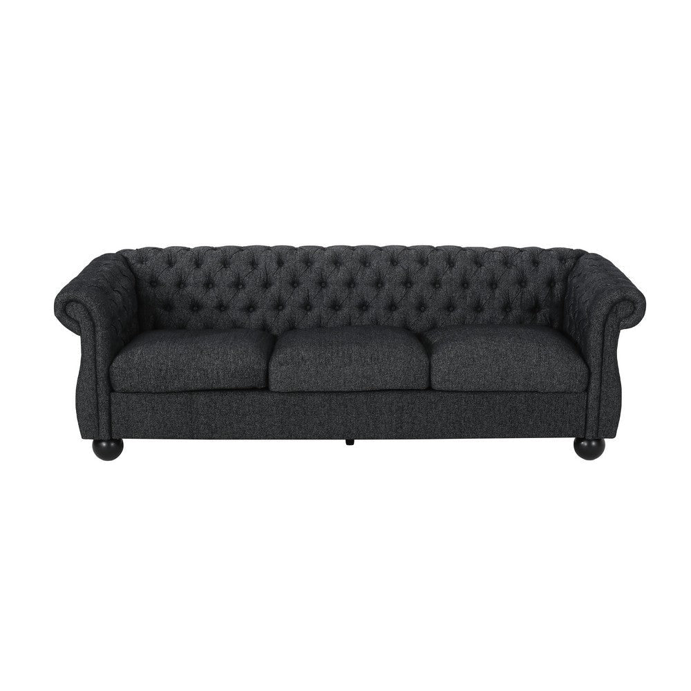 Avery Sofa 83 Inch Classic Chesterfield Tufted Black Polyester Upholstery By Casagear Home BM321142