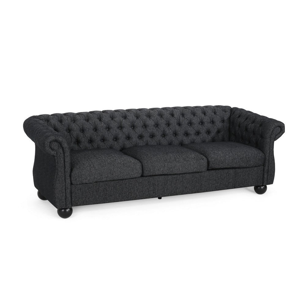 Avery Sofa, 83 Inch, Classic Chesterfield Tufted Black Polyester Upholstery By Casagear Home