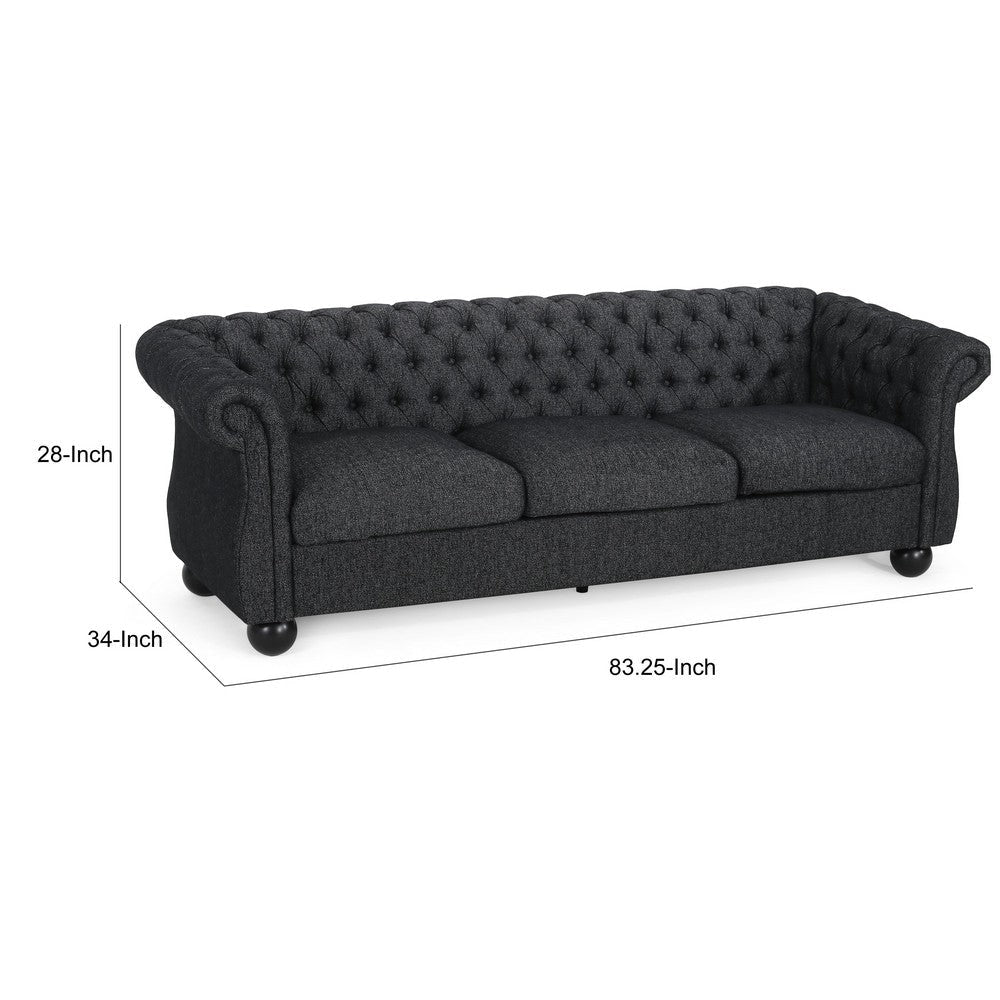 Avery Sofa 83 Inch Classic Chesterfield Tufted Black Polyester Upholstery By Casagear Home BM321142