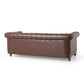 Ober Sofa Chesterfield Tufted Dark Brown Faux Leather 79 Inch Taupe Wood By Casagear Home BM321144