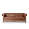 Ober Sofa Rivets and Chesterfield Tufted Light Brown Faux Leather 79 Inch By Casagear Home BM321145