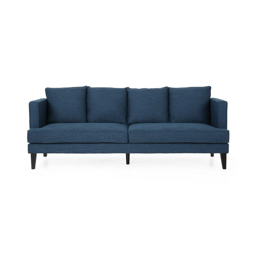 Lara Sofa 4 Throw Pillows Blue Polyester Upholstery Black Wood 86 Inch By Casagear Home BM321151