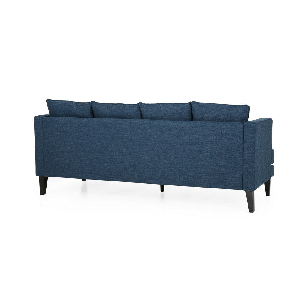 Lara Sofa 4 Throw Pillows Blue Polyester Upholstery Black Wood 86 Inch By Casagear Home BM321151