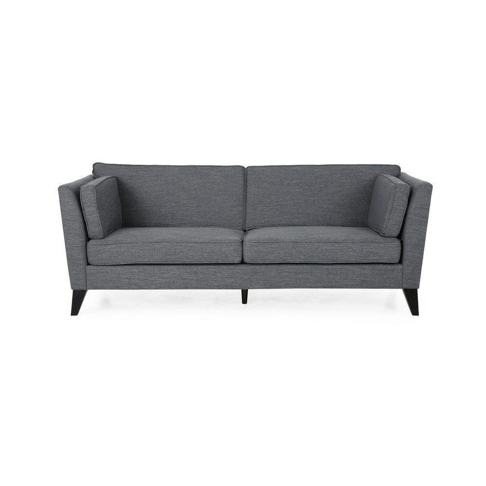 Reed Sofa, 2 Side Pillows, Gray Polyester Upholstery, Black Wood, 83 Inch By Casagear Home