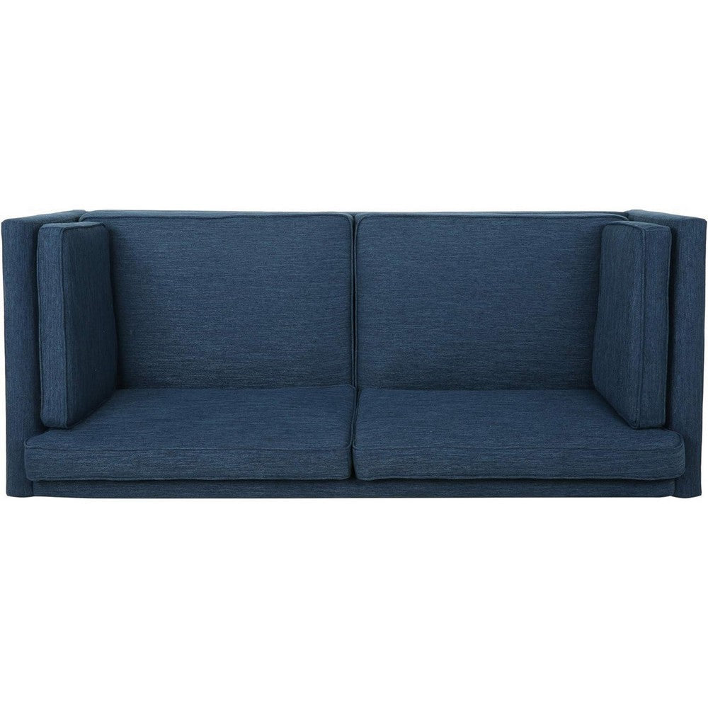 Reed Sofa 2 Side Pillows Blue Polyester Upholstery Black Wood 83 Inch By Casagear Home BM321154