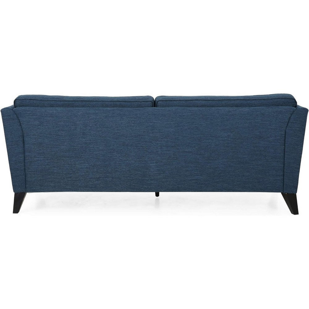 Reed Sofa 2 Side Pillows Blue Polyester Upholstery Black Wood 83 Inch By Casagear Home BM321154