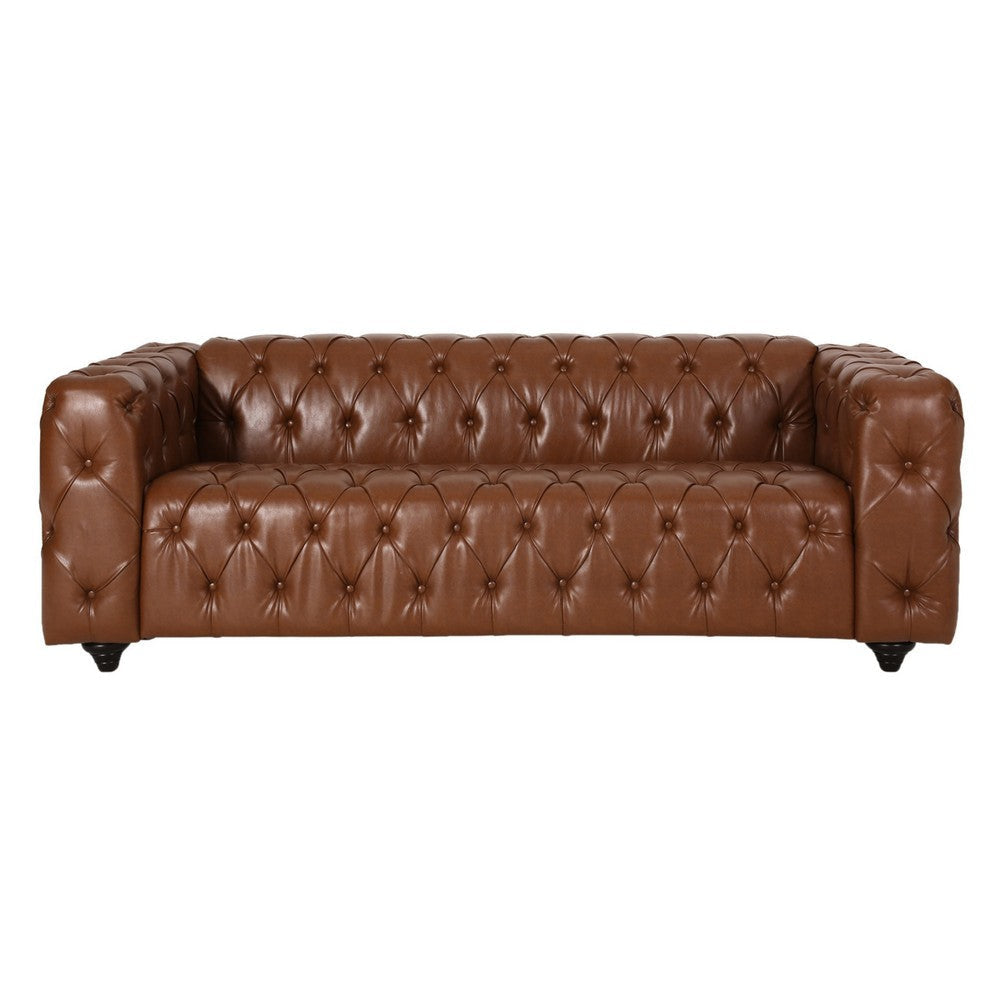 Arlo Sofa Chesterfield Tufted Brown Faux Leather Upholstery Black 84 Inch By Casagear Home BM321155