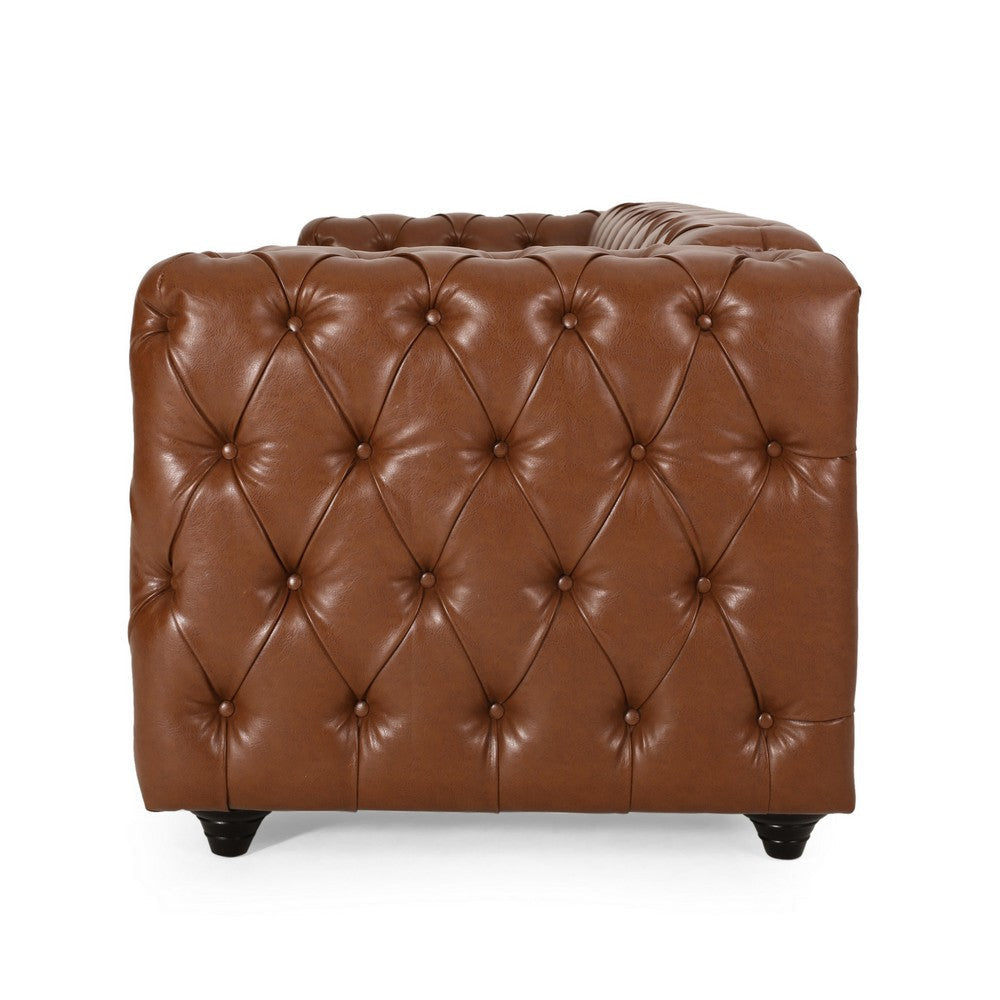 Arlo Sofa Chesterfield Tufted Brown Faux Leather Upholstery Black 84 Inch By Casagear Home BM321155