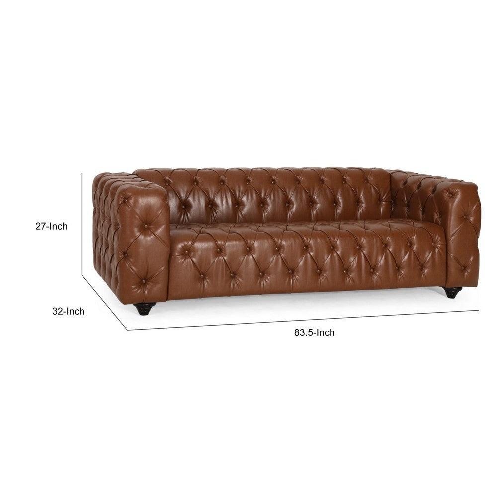 Arlo Sofa Chesterfield Tufted Brown Faux Leather Upholstery Black 84 Inch By Casagear Home BM321155