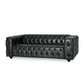 Arlo Sofa, Chesterfield Tufted Black Faux Leather Upholstery, Wood, 84 Inch By Casagear Home