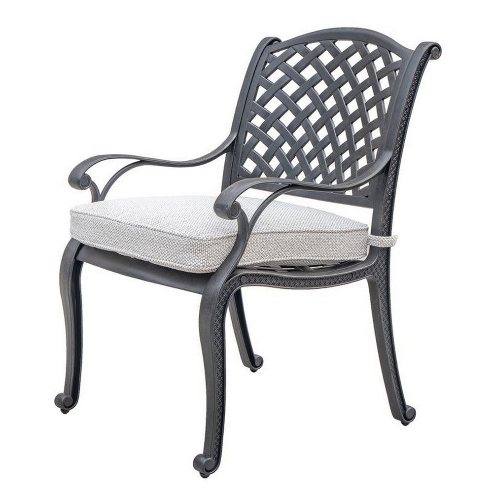 Zoe Outdoor Dining Chair 27 Inch Lattice Back Black Aluminium Taupe By Casagear Home BM321158