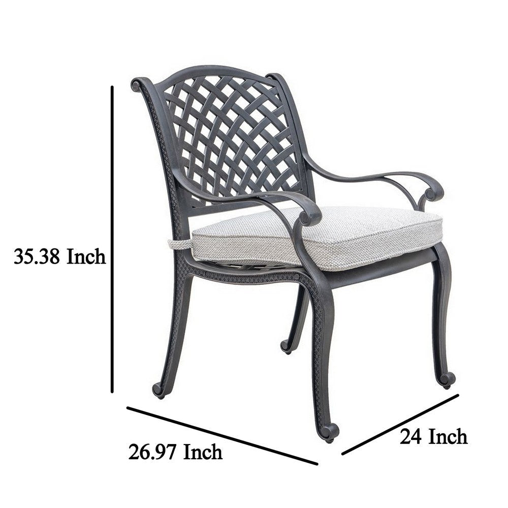 Zoe Outdoor Dining Chair 27 Inch Lattice Back Black Aluminium Taupe By Casagear Home BM321158