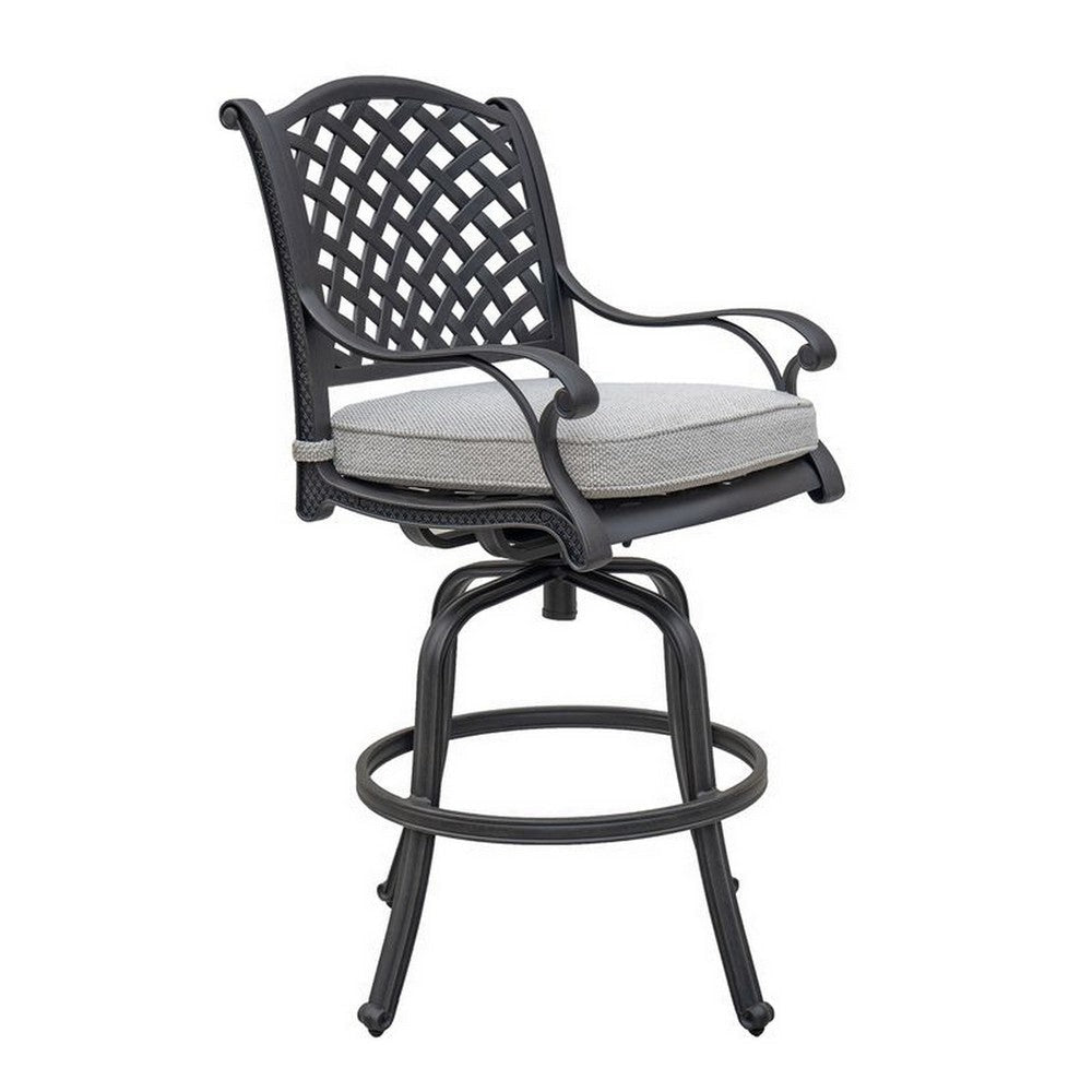 Zoe Outdoor Club Motion Chair Set of 2, Lattice, Black Aluminium, Taupe By Casagear Home