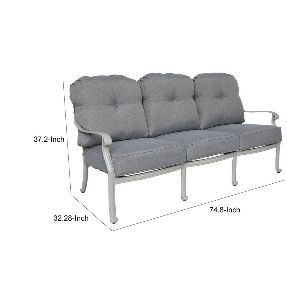 Wynn Outdoor Patio Sofa with Cushion 75 Inch Aluminum Gray Polyester By Casagear Home BM321165