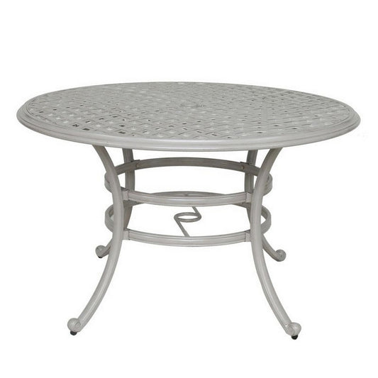 Wynn Outdoor Patio Dining Table, 49 Inch Round Lattice Top, Aluminum, Gray By Casagear Home