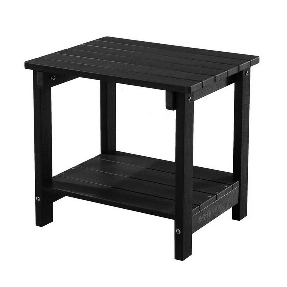 West Outdoor Patio End Table with Shelf 16 Inch Modern Wood Style Black By Casagear Home BM321175