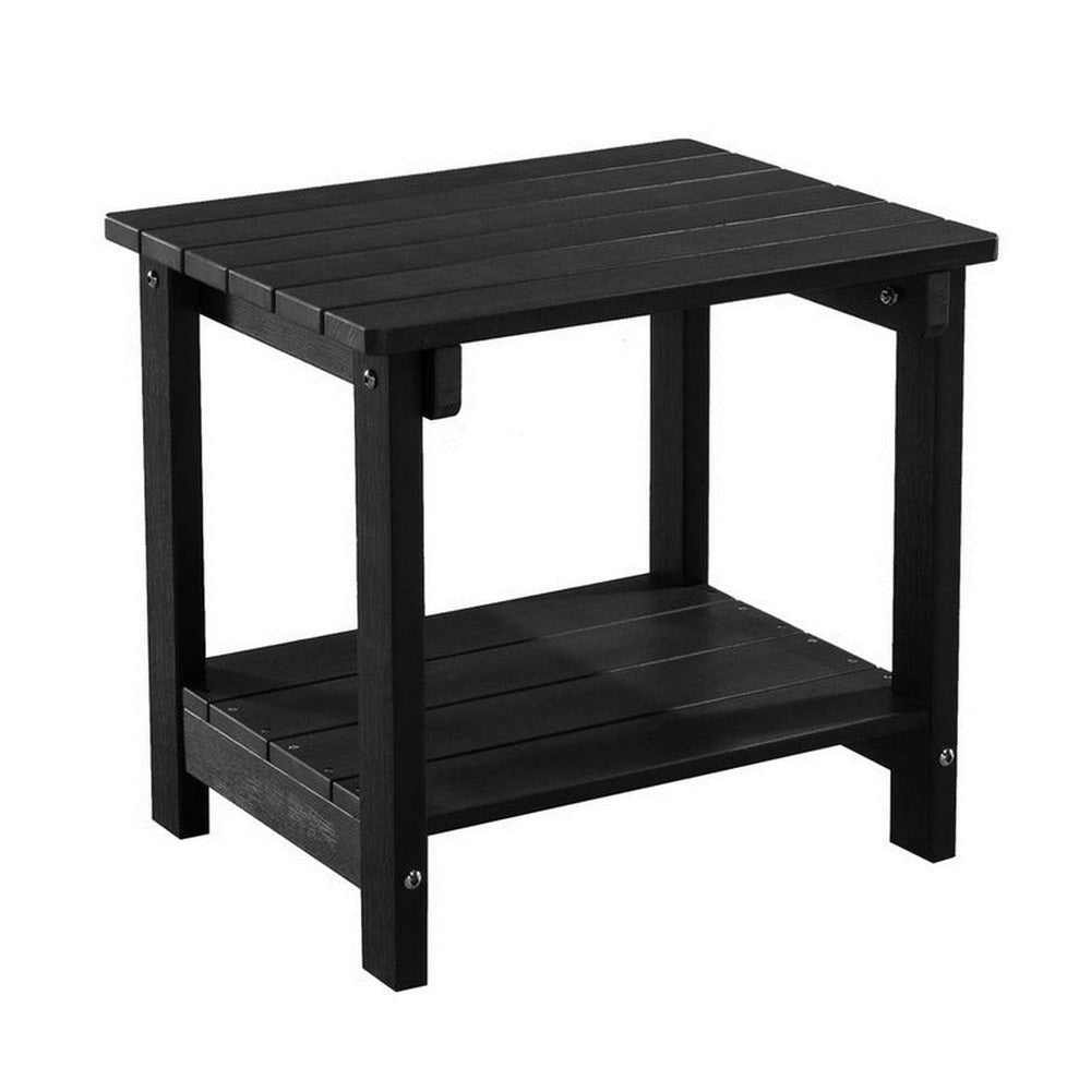 West Outdoor Patio End Table with Shelf, 16 Inch, Modern Wood Style Black By Casagear Home