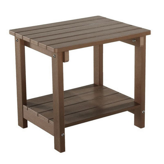 West Outdoor Patio End Table with Shelf, 16 Inch, Modern Wood Style Brown By Casagear Home