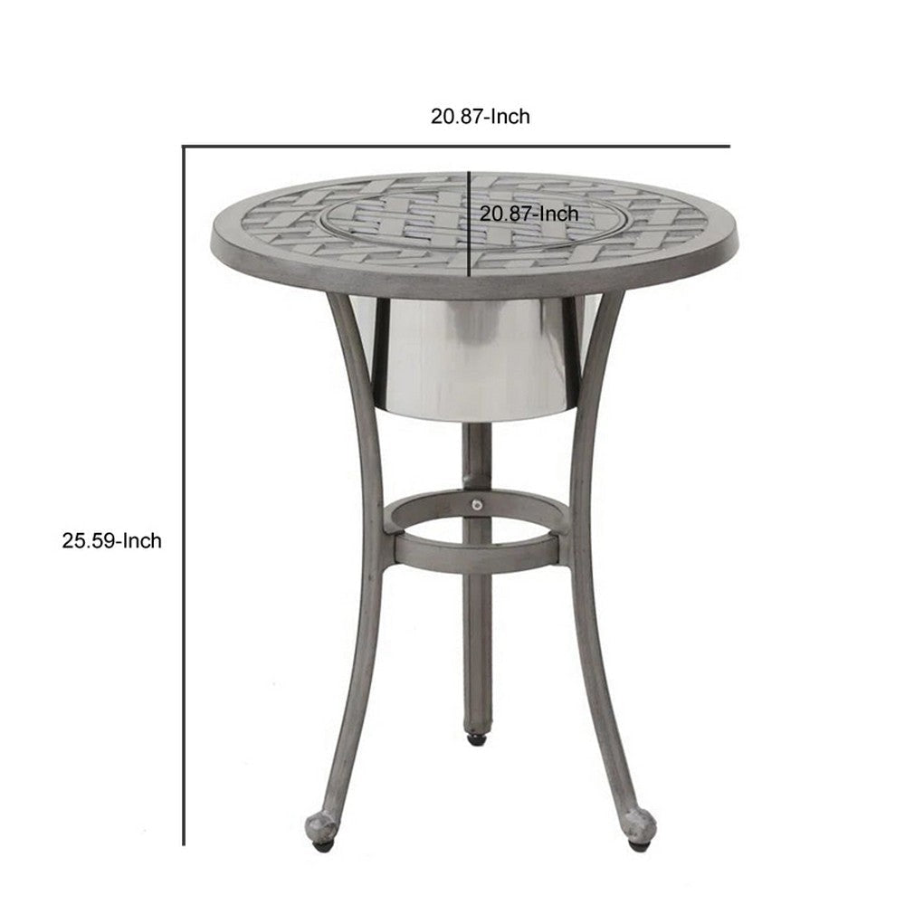 Mace Ice Bucket Table 26 Inch Lattice Top Curved Aluminum Frame Gray By Casagear Home BM321186