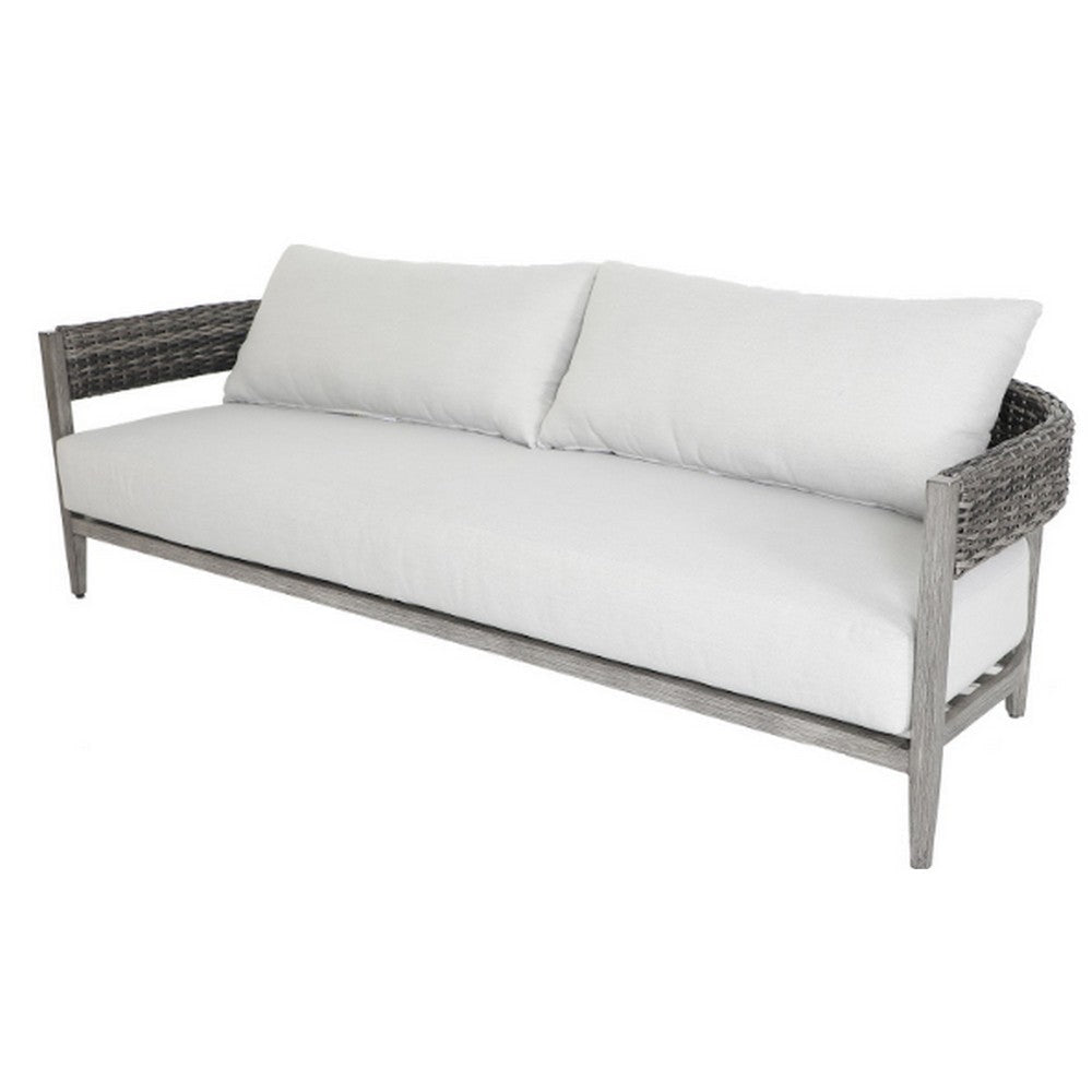 Cali Outdoor Sofa 2 Side Pillows 89 Inch Woven Wicker Gray Driftwood By Casagear Home BM321195