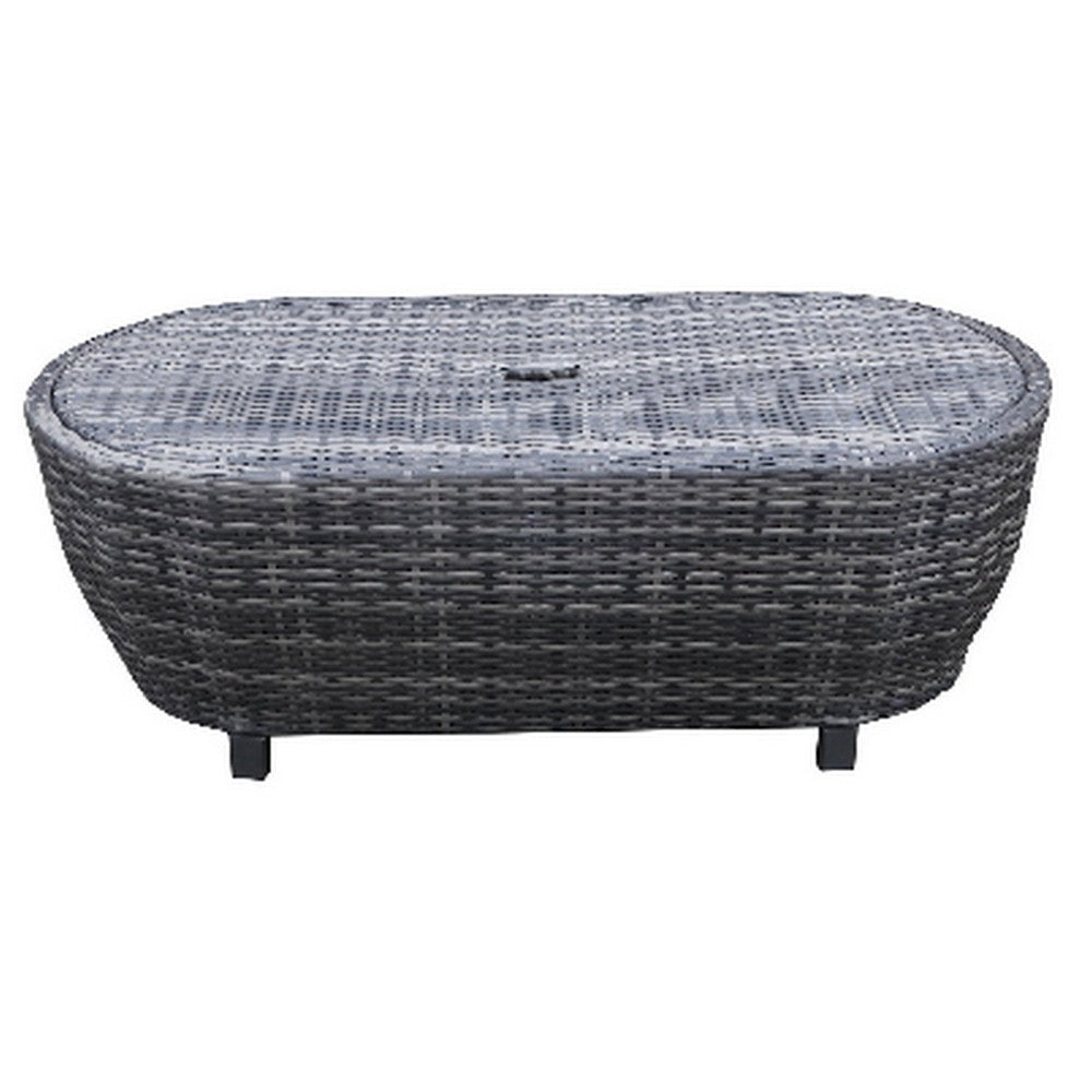 Cali Outdoor Coffee Table 46 Inch Oval Aluminum Woven Gray Black By Casagear Home BM321198