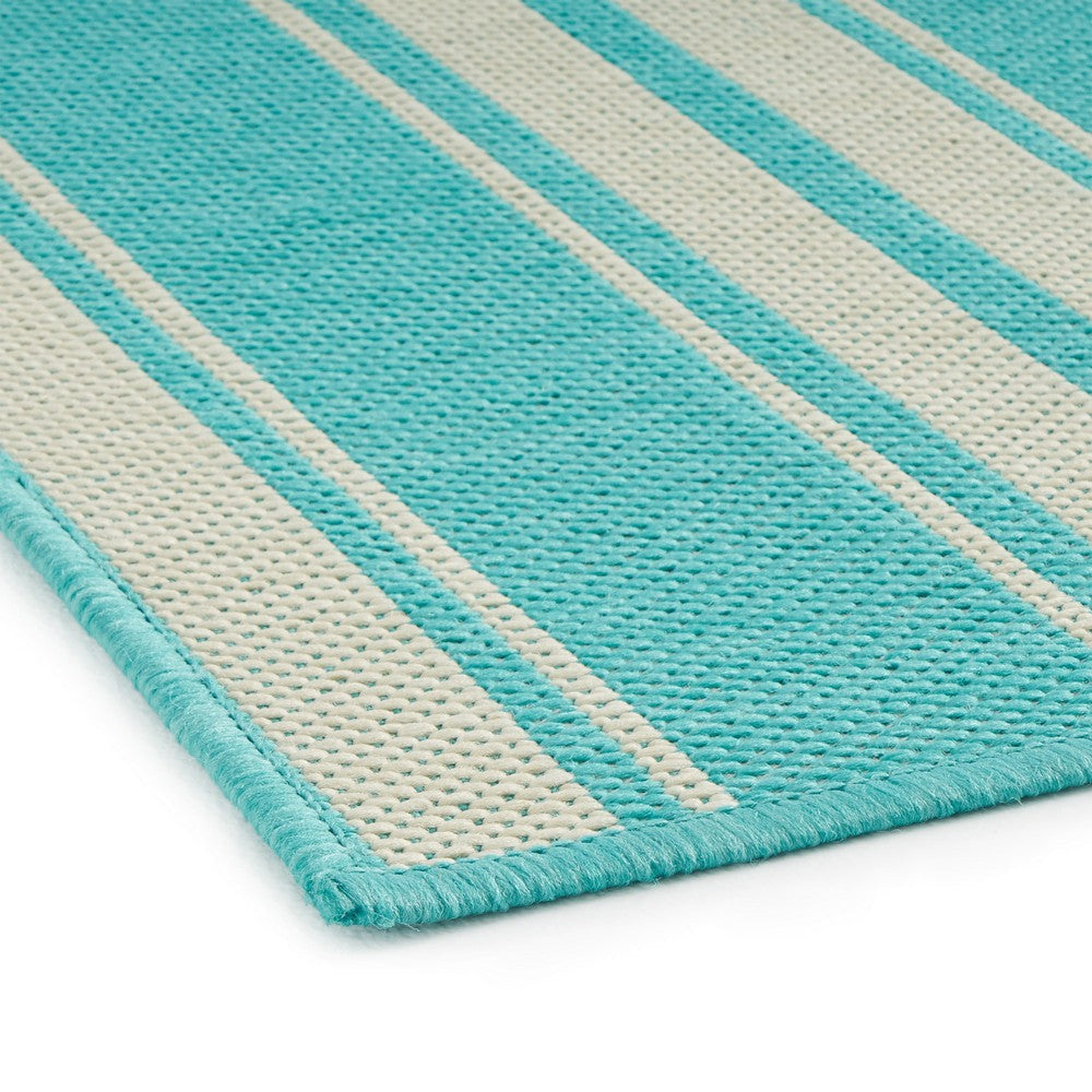 Nina 5 x 7 Area Rug Teal Ivory Indoor Outdoor Handcrafted Stripes By Casagear Home BM321204