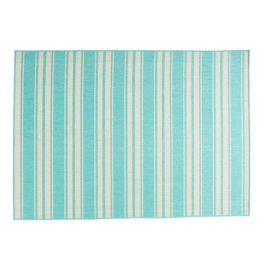 Nina 5 x 7 Area Rug, Teal, Ivory Indoor Outdoor, Handcrafted Stripes By Casagear Home