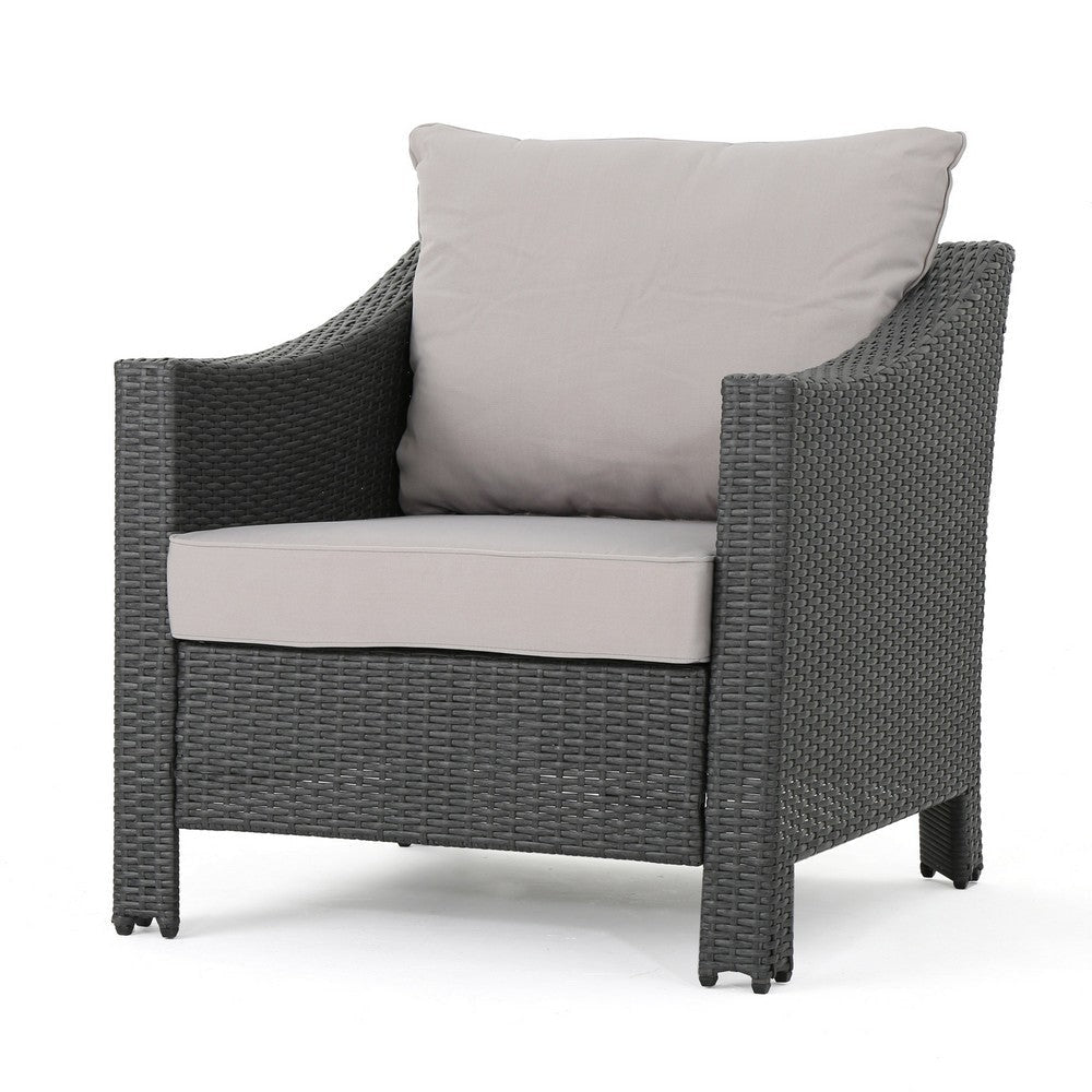 Annie Outdoor Accent Chair Set of 2 Silver Cushions Gray Rattan Iron By Casagear Home BM321206