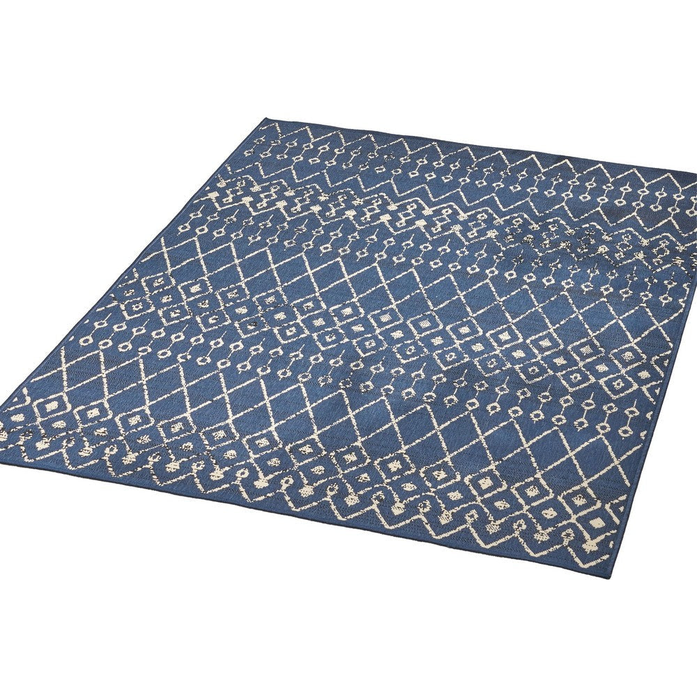 Cynth Area Rug Rectangular 5 x 7 Blue Indoor Outdoor Boho Ivory Pattern By Casagear Home BM321208